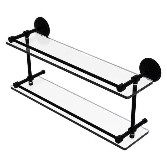 Allied Brass Monte Carlo 22" x 5" Matte Black Solid Brass Double Glass Shelf With Gallery Rail