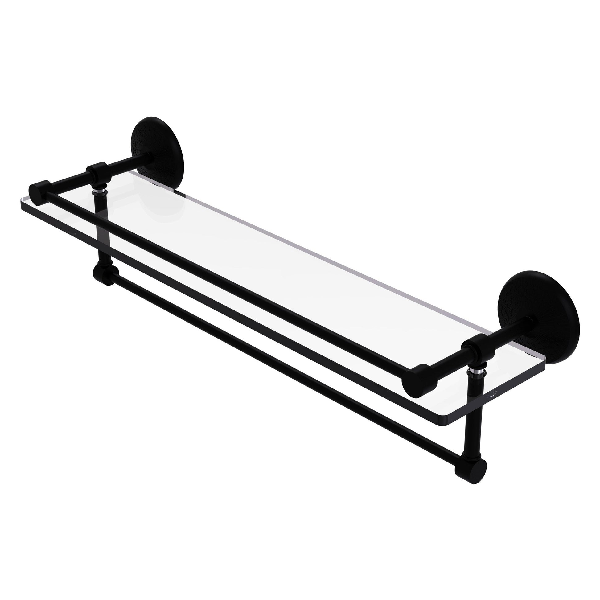 Allied Brass Monte Carlo 22" x 5" Matte Black Solid Brass Gallery Glass Shelf With Towel Bar