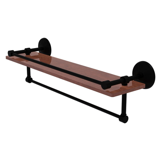 Allied Brass Monte Carlo 22" x 5" Matte Black Solid Brass IPE Ironwood Shelf With Gallery Rail and Towel Bar