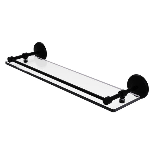 Allied Brass Monte Carlo 22" x 5" Matte Black Solid Brass Tempered Glass Shelf With Gallery Rail