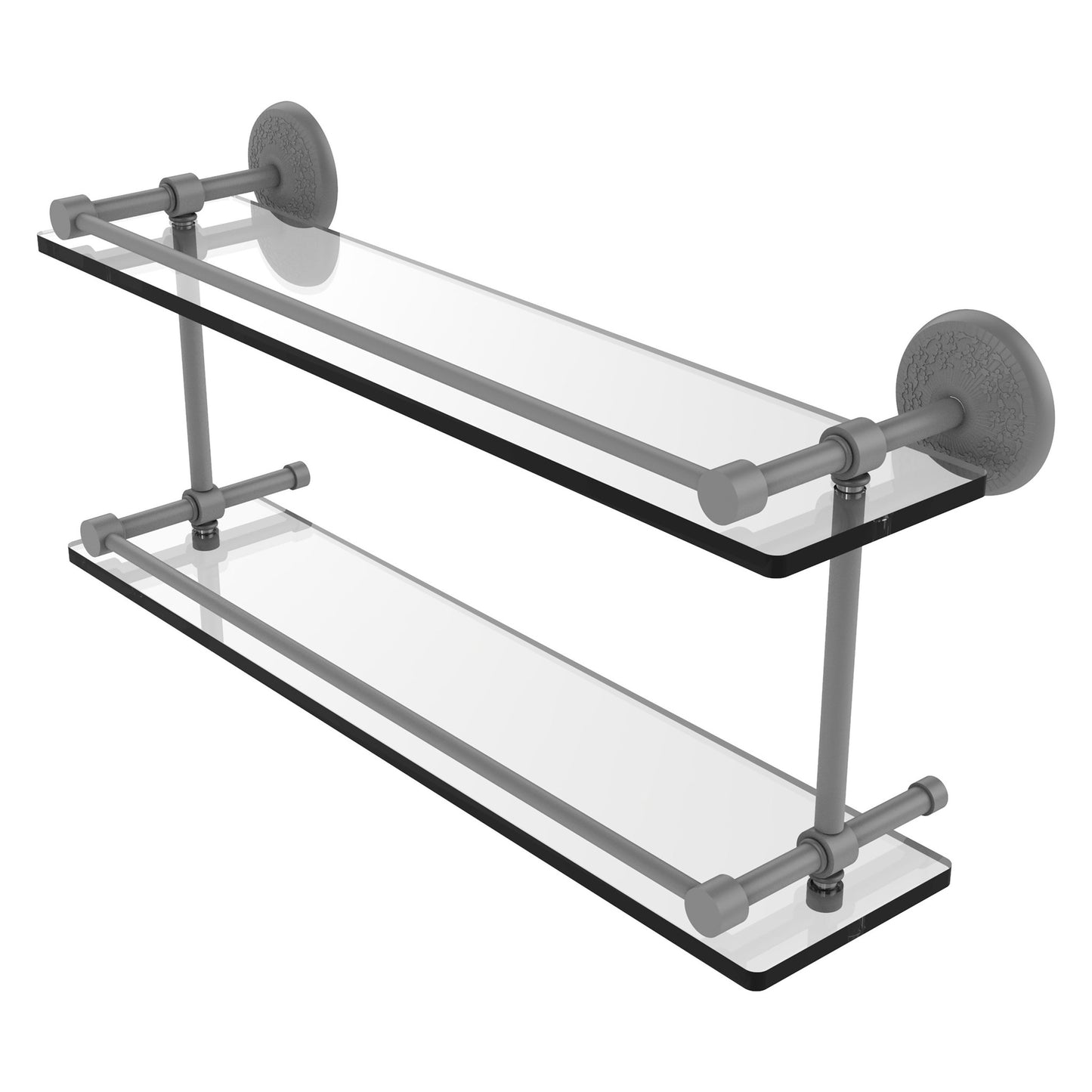 Allied Brass Monte Carlo 22" x 5" Matte Gray Solid Brass Double Glass Shelf With Gallery Rail