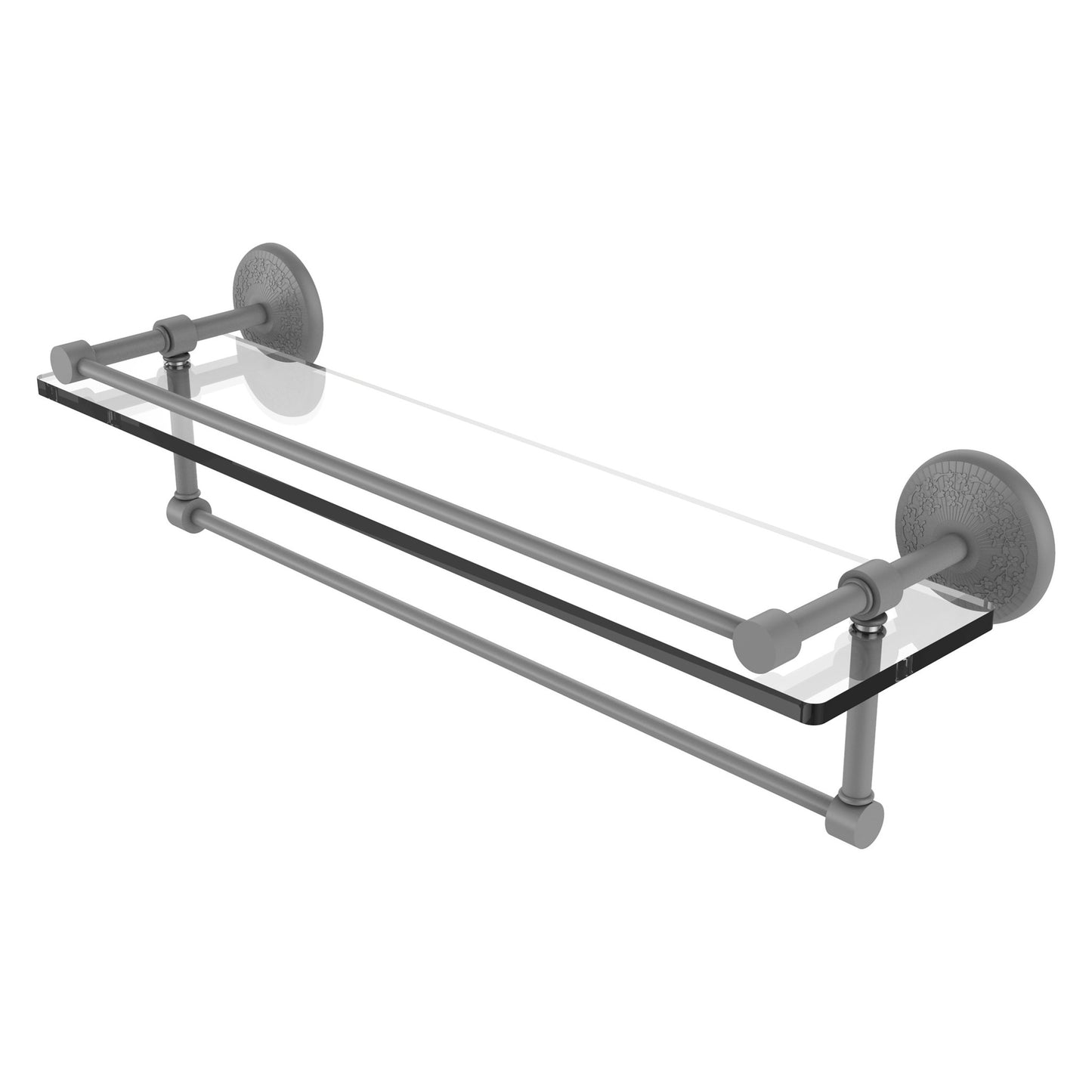 Allied Brass Monte Carlo 22" x 5" Matte Gray Solid Brass Gallery Glass Shelf With Towel Bar
