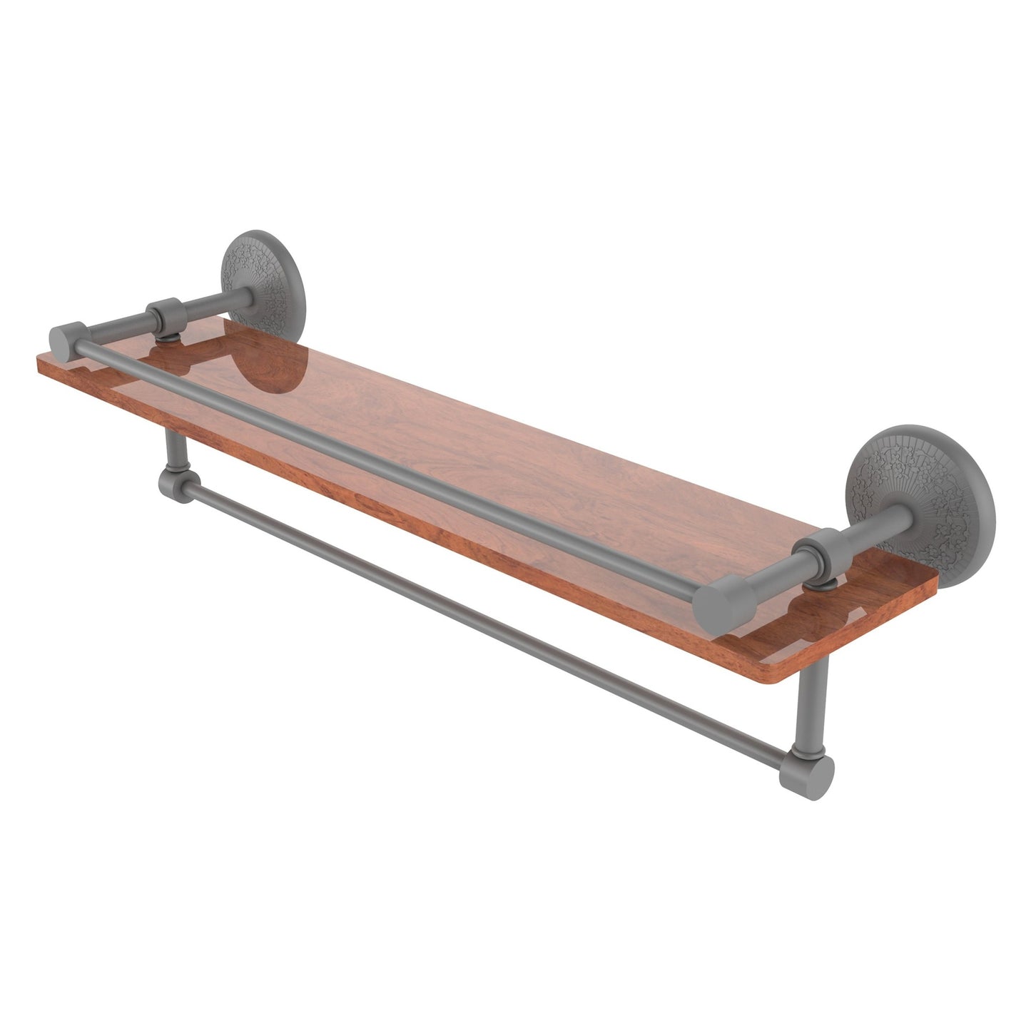 Allied Brass Monte Carlo 22" x 5" Matte Gray Solid Brass IPE Ironwood Shelf With Gallery Rail and Towel Bar