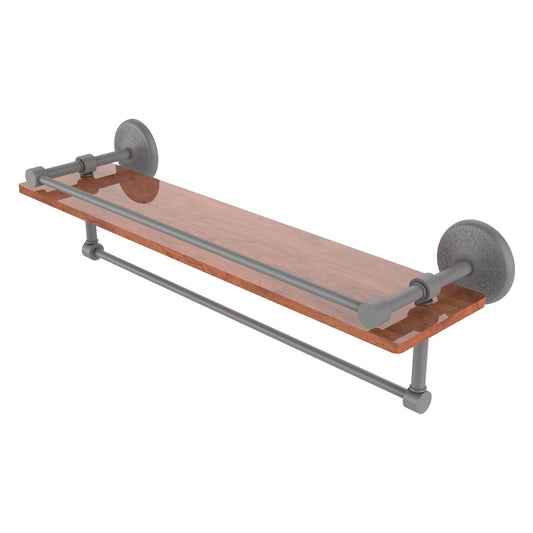 Allied Brass Monte Carlo 22" x 5" Matte Gray Solid Brass IPE Ironwood Shelf With Gallery Rail and Towel Bar