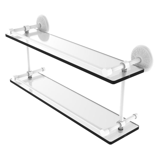 Allied Brass Monte Carlo 22" x 5" Matte White Solid Brass Double Glass Shelf With Gallery Rail