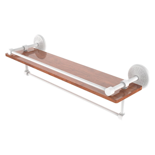 Allied Brass Monte Carlo 22" x 5" Matte White Solid Brass IPE Ironwood Shelf With Gallery Rail and Towel Bar