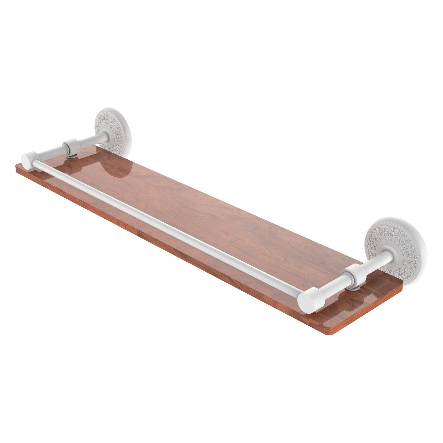 Allied Brass Monte Carlo 22" x 5" Matte White Solid Brass Solid IPE Ironwood Shelf With Gallery Rail