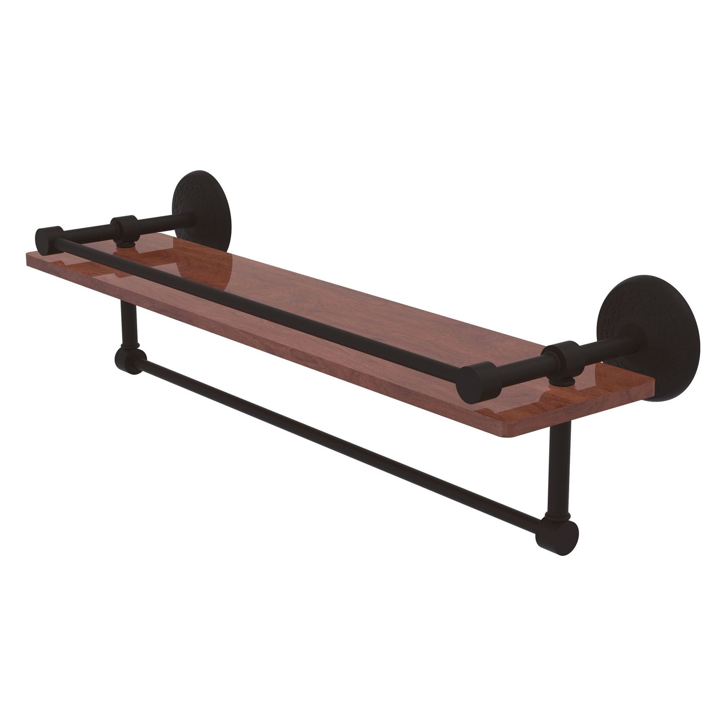 Allied Brass Monte Carlo 22" x 5" Oil Rubbed Bronze Solid Brass IPE Ironwood Shelf With Gallery Rail and Towel Bar