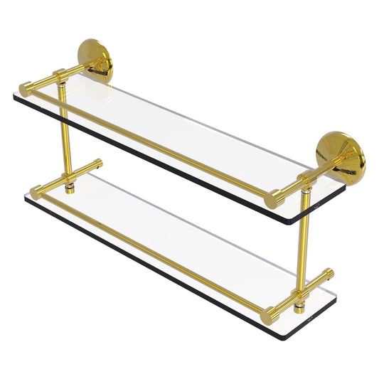 Allied Brass Monte Carlo 22" x 5" Polished Brass Solid Brass Double Glass Shelf With Gallery Rail