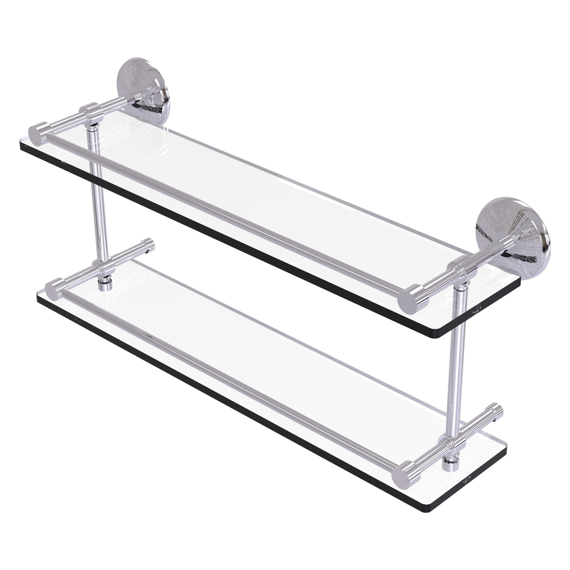 Allied Brass Monte Carlo 22" x 5" Polished Chrome Solid Brass Double Glass Shelf With Gallery Rail