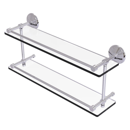 Allied Brass Monte Carlo 22" x 5" Polished Chrome Solid Brass Double Glass Shelf With Gallery Rail