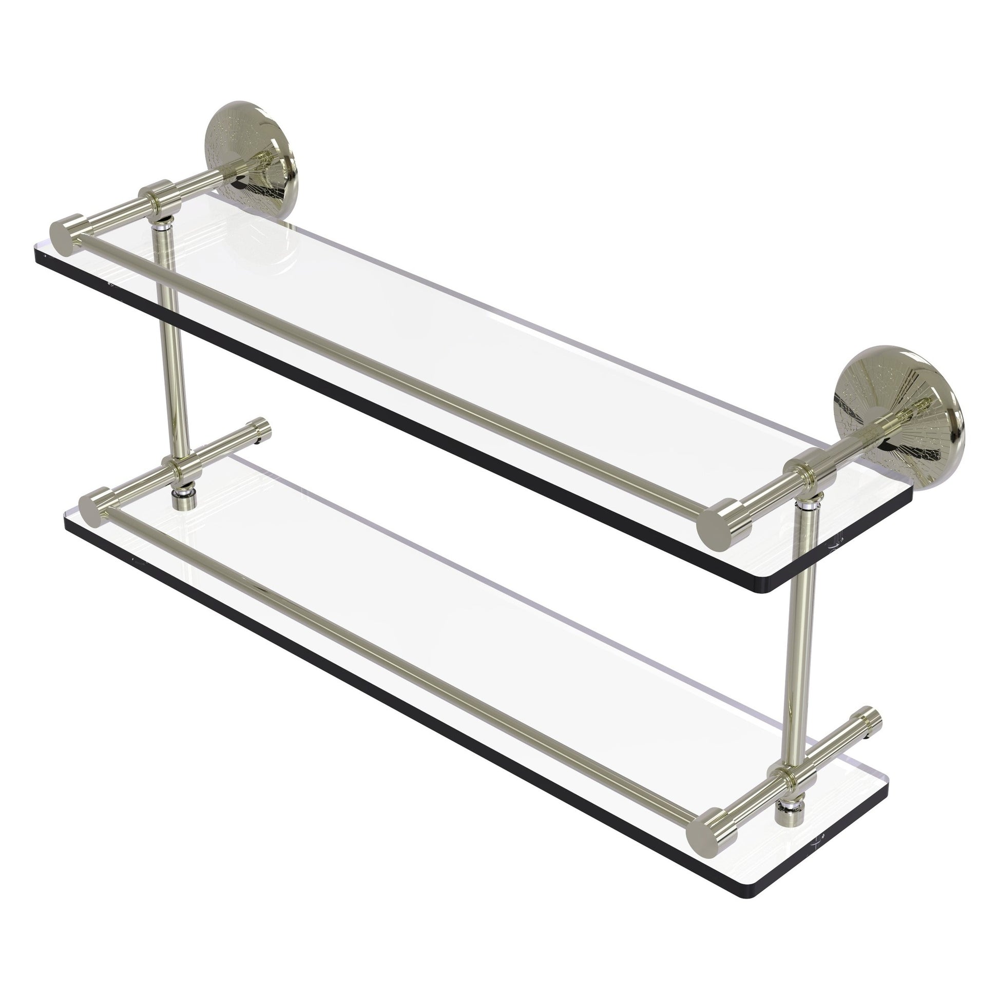 Allied Brass Monte Carlo 22" x 5" Polished Nickel Solid Brass Double Glass Shelf With Gallery Rail
