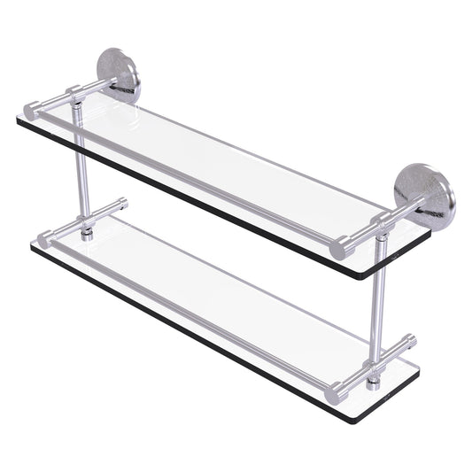 Allied Brass Monte Carlo 22" x 5" Satin Chrome Solid Brass Double Glass Shelf With Gallery Rail