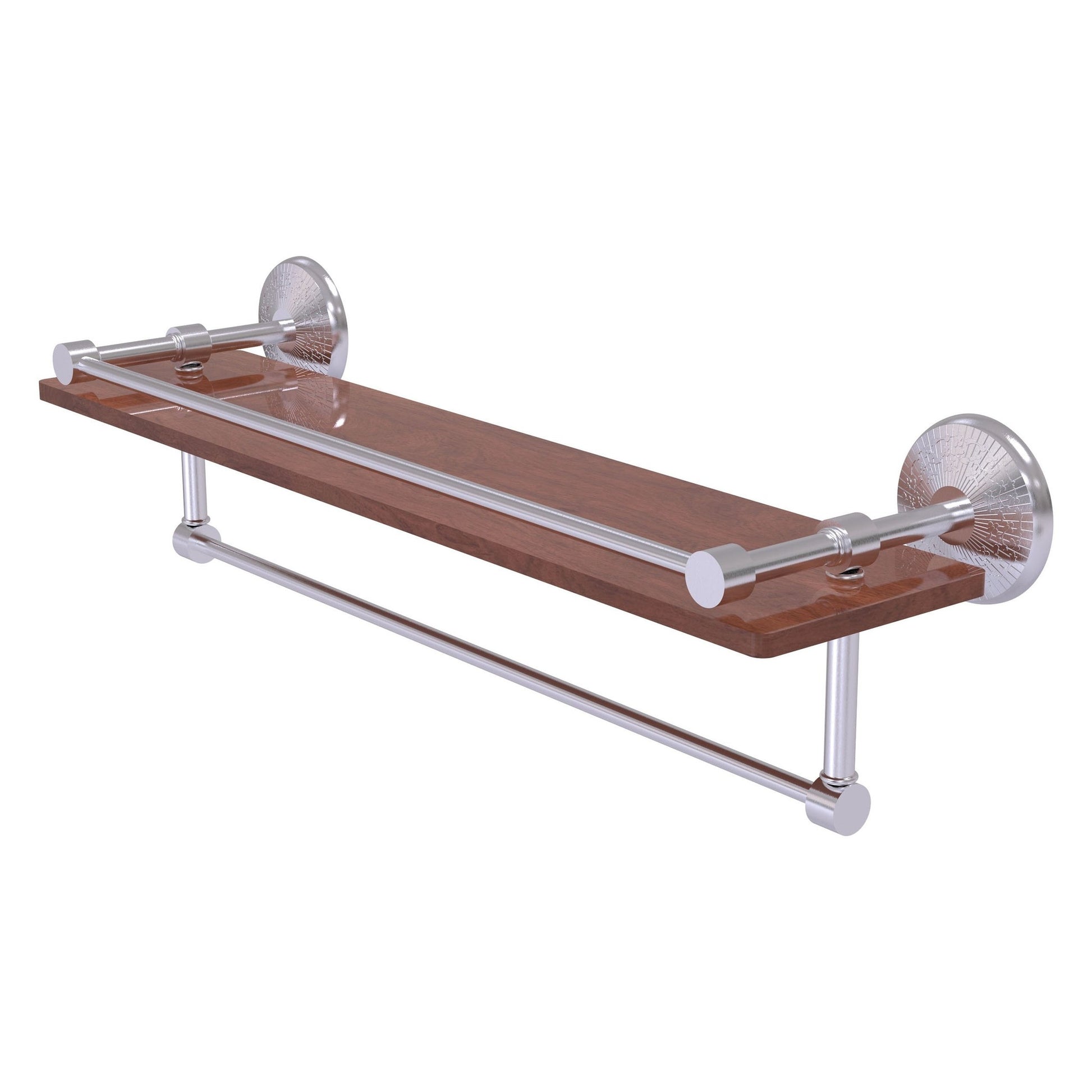 Allied Brass Monte Carlo 22" x 5" Satin Chrome Solid Brass IPE Ironwood Shelf With Gallery Rail and Towel Bar