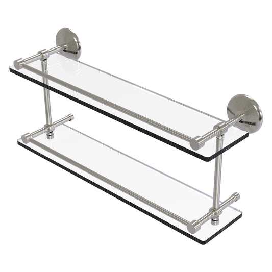 Allied Brass Monte Carlo 22" x 5" Satin Nickel Solid Brass Double Glass Shelf With Gallery Rail