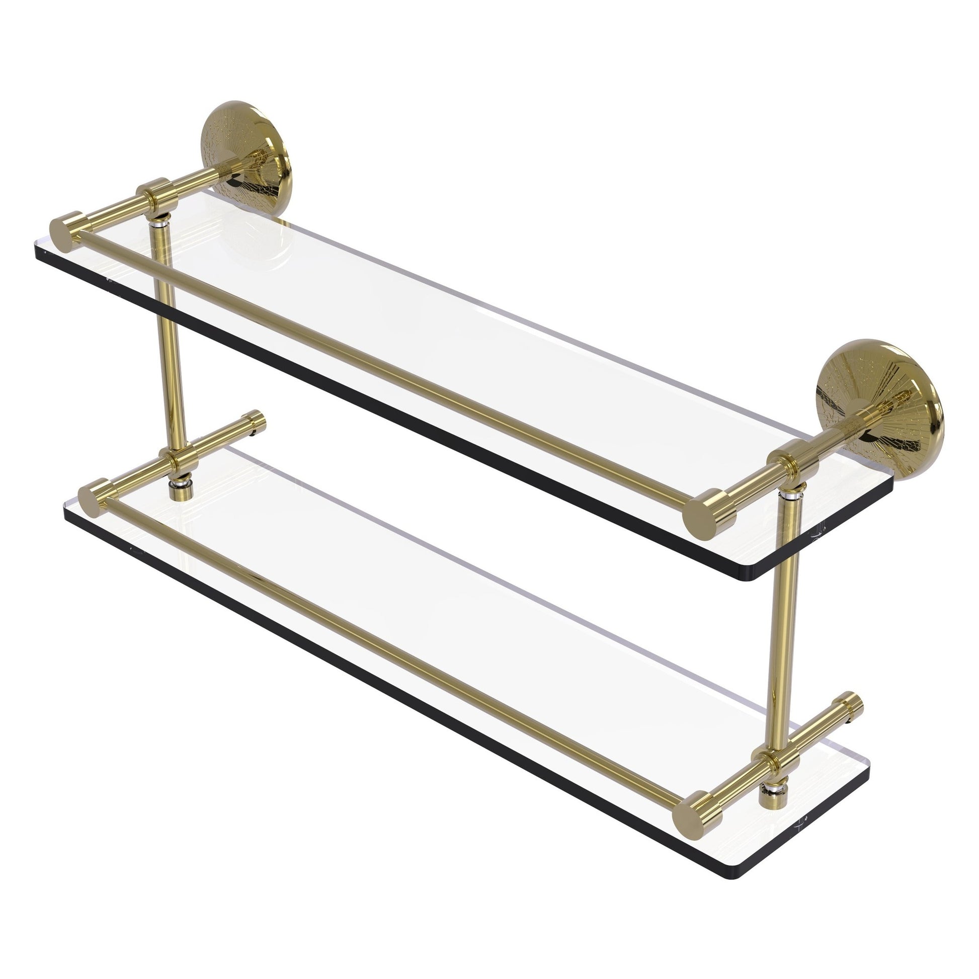 Allied Brass Monte Carlo 22" x 5" Unlacquered Brass Solid Brass Double Glass Shelf With Gallery Rail