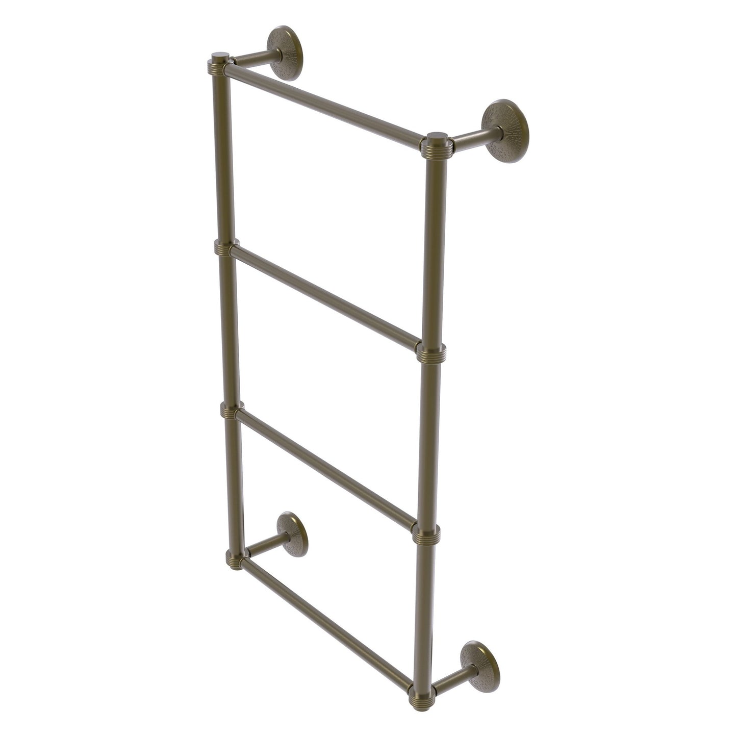 Allied Brass Monte Carlo 36" x 5.2" Antique Brass Solid Brass 4-Tier Towel Bar With Grooved Detail