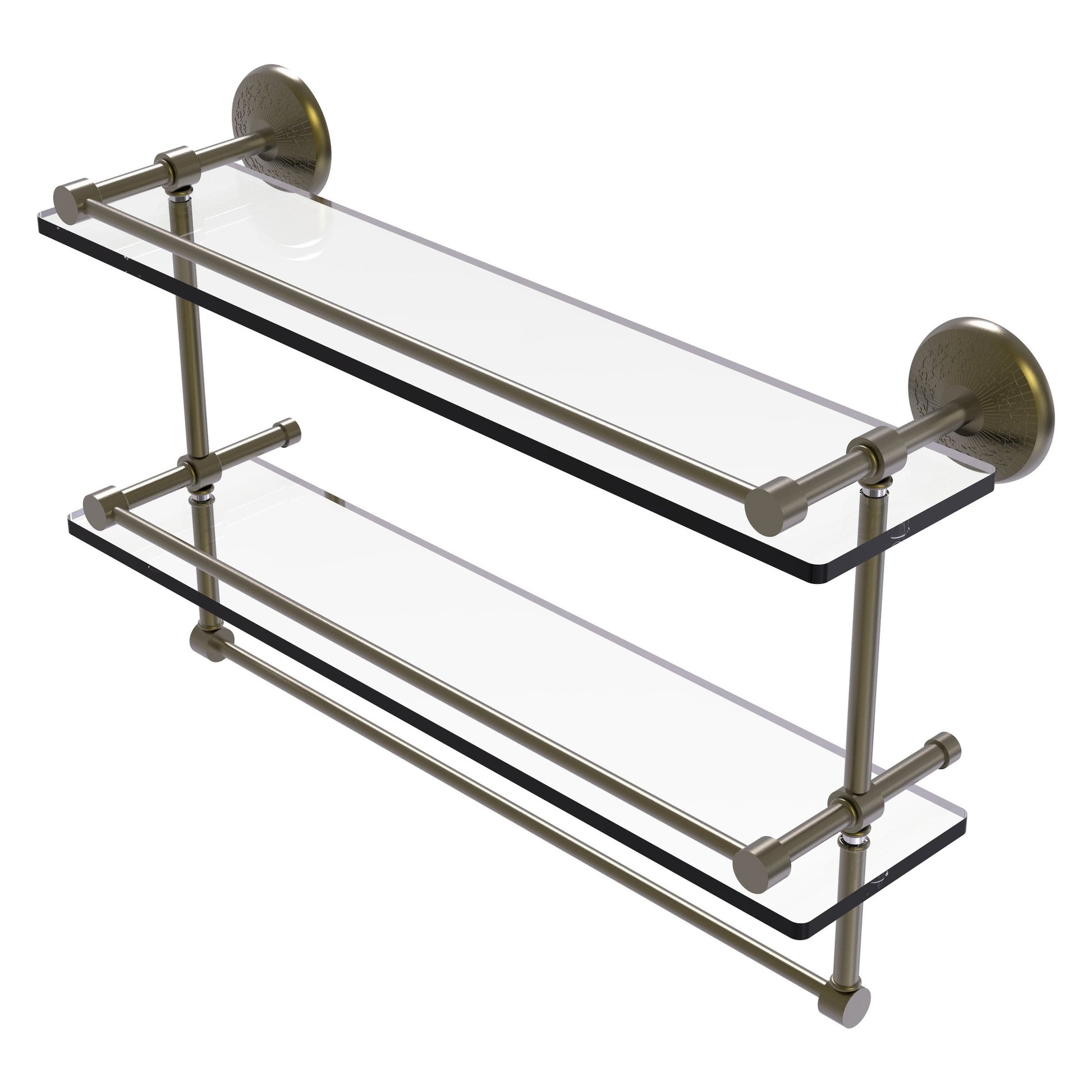 Allied Brass Monte Carlo MC-2TB/22-GAL 22" x 5" Antique Brass Solid Brass Gallery Double Glass Shelf With Towel Bar