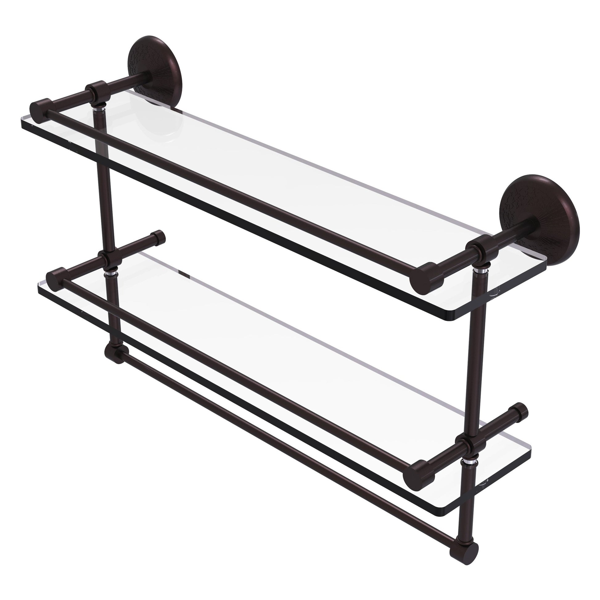 Allied Brass Monte Carlo MC-2TB/22-GAL 22" x 5" Antique Bronze Solid Brass Gallery Double Glass Shelf With Towel Bar