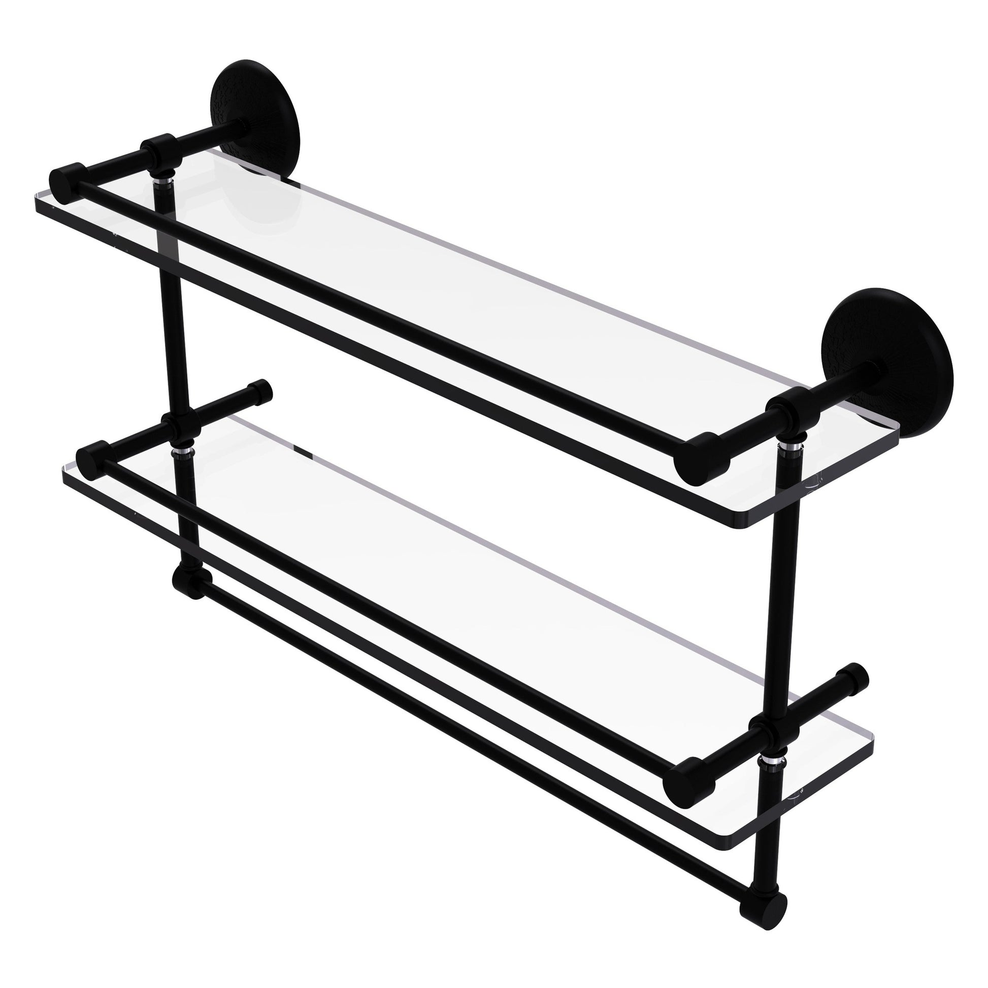 Allied Brass Monte Carlo MC-2TB/22-GAL 22" x 5" Matte Black Solid Brass Gallery Double Glass Shelf With Towel Bar