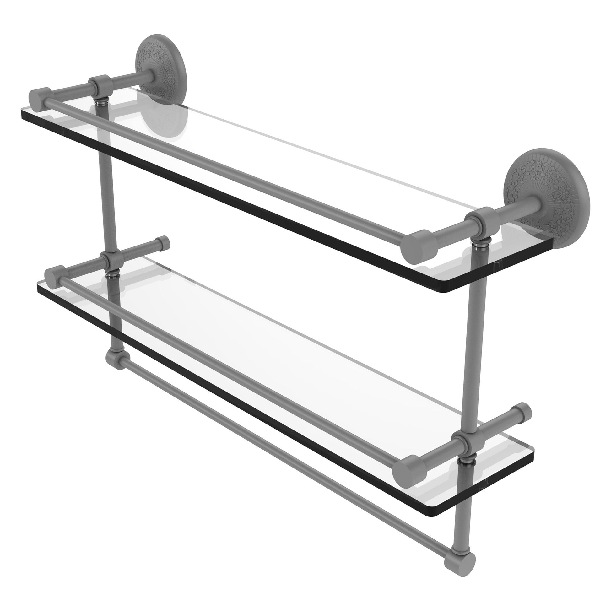 Allied Brass Monte Carlo MC-2TB/22-GAL 22" x 5" Matte Gray Solid Brass Gallery Double Glass Shelf With Towel Bar