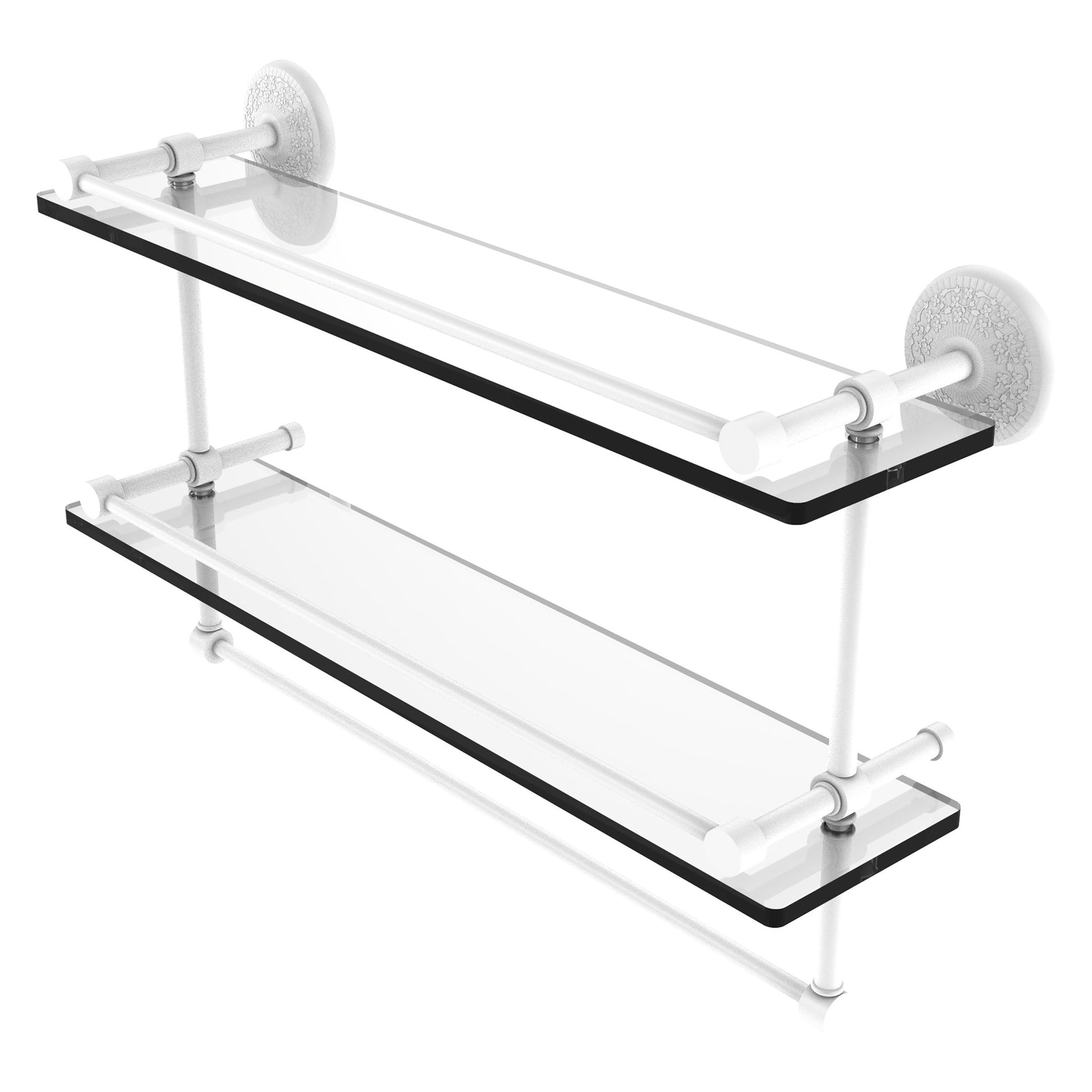 Allied Brass Monte Carlo MC-2TB/22-GAL 22" x 5" Matte White Solid Brass Gallery Double Glass Shelf With Towel Bar