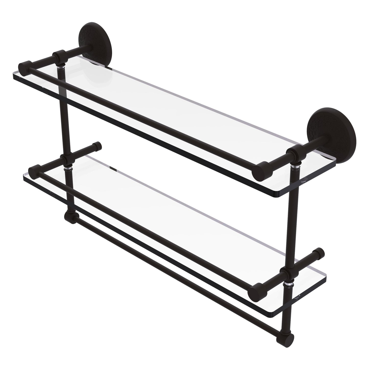 Allied Brass Monte Carlo MC-2TB/22-GAL 22" x 5" Oil Rubbed Bronze Solid Brass Gallery Double Glass Shelf With Towel Bar