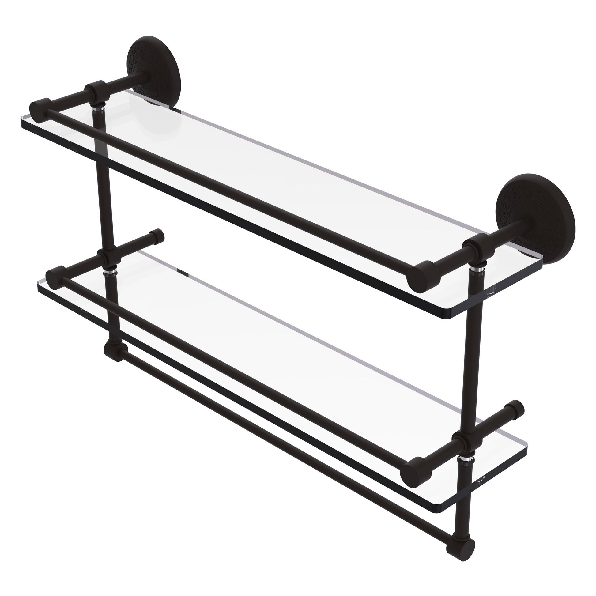 Allied Brass Monte Carlo MC-2TB/22-GAL 22" x 5" Oil Rubbed Bronze Solid Brass Gallery Double Glass Shelf With Towel Bar