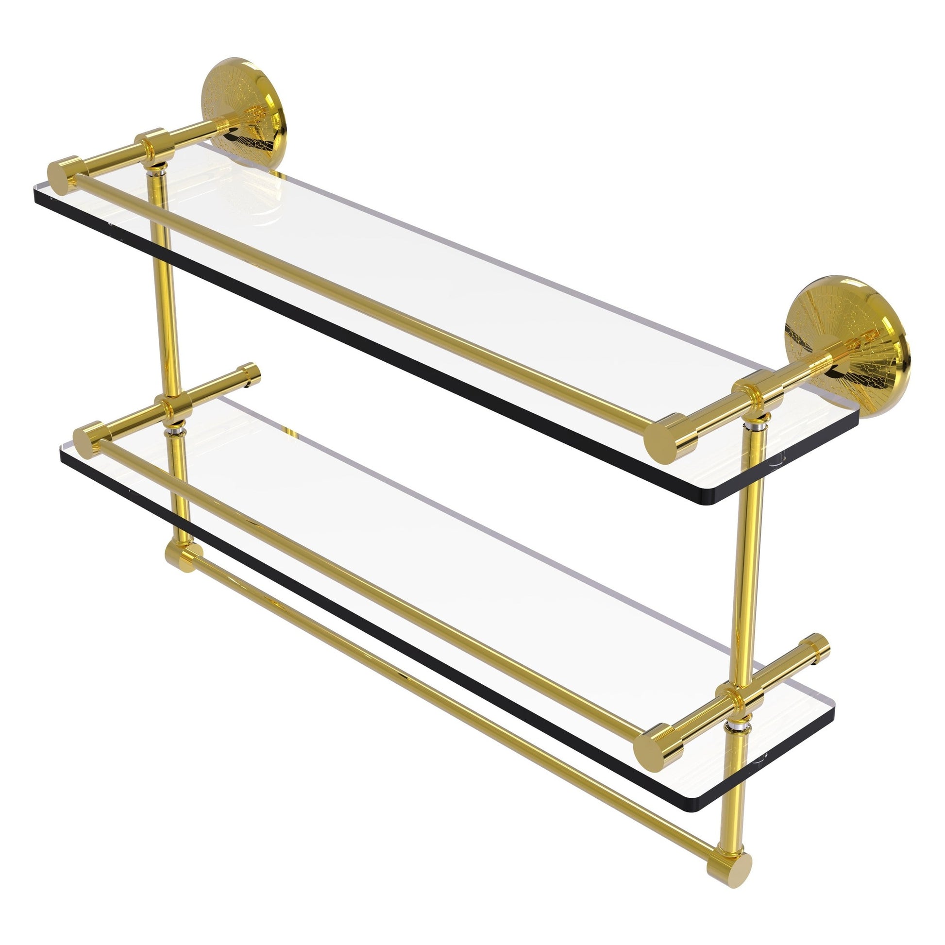 Allied Brass Monte Carlo MC-2TB/22-GAL 22" x 5" Polished Brass Solid Brass Gallery Double Glass Shelf With Towel Bar