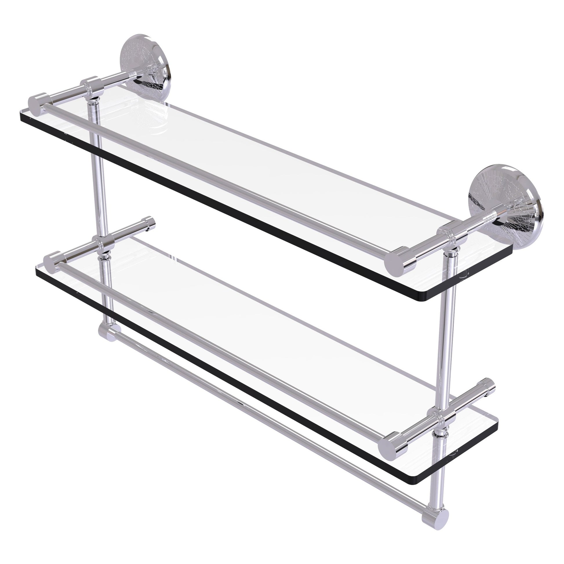Allied Brass Monte Carlo MC-2TB/22-GAL 22" x 5" Polished Chrome Solid Brass Gallery Double Glass Shelf With Towel Bar