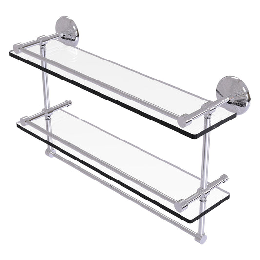 Allied Brass Monte Carlo MC-2TB/22-GAL 22" x 5" Polished Chrome Solid Brass Gallery Double Glass Shelf With Towel Bar