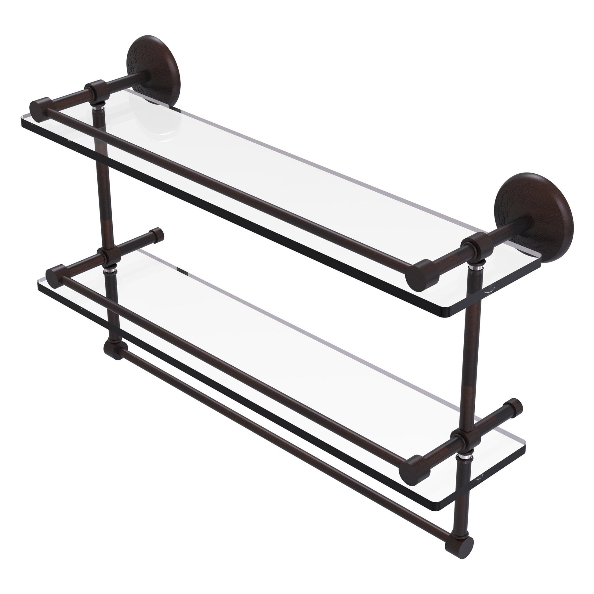 Allied Brass Monte Carlo MC-2TB/22-GAL 22" x 5" Venetian Bronze Solid Brass Gallery Double Glass Shelf With Towel Bar