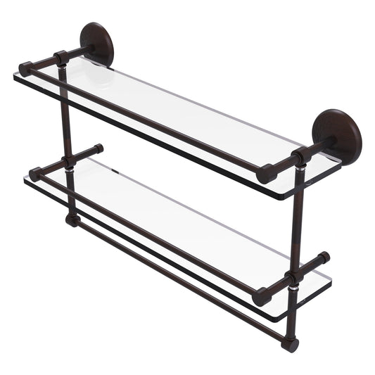Allied Brass Monte Carlo MC-2TB/22-GAL 22" x 5" Venetian Bronze Solid Brass Gallery Double Glass Shelf With Towel Bar