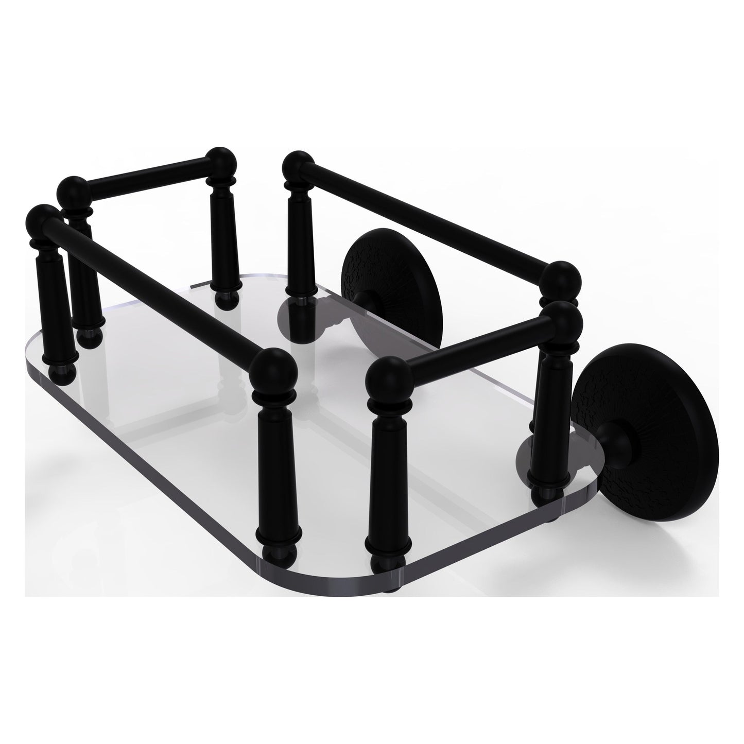 Allied Brass Monte Carlo MC-GT-5 10.25" x 8" Matte Black Solid Brass Wall-Mounted Glass Guest Towel Tray