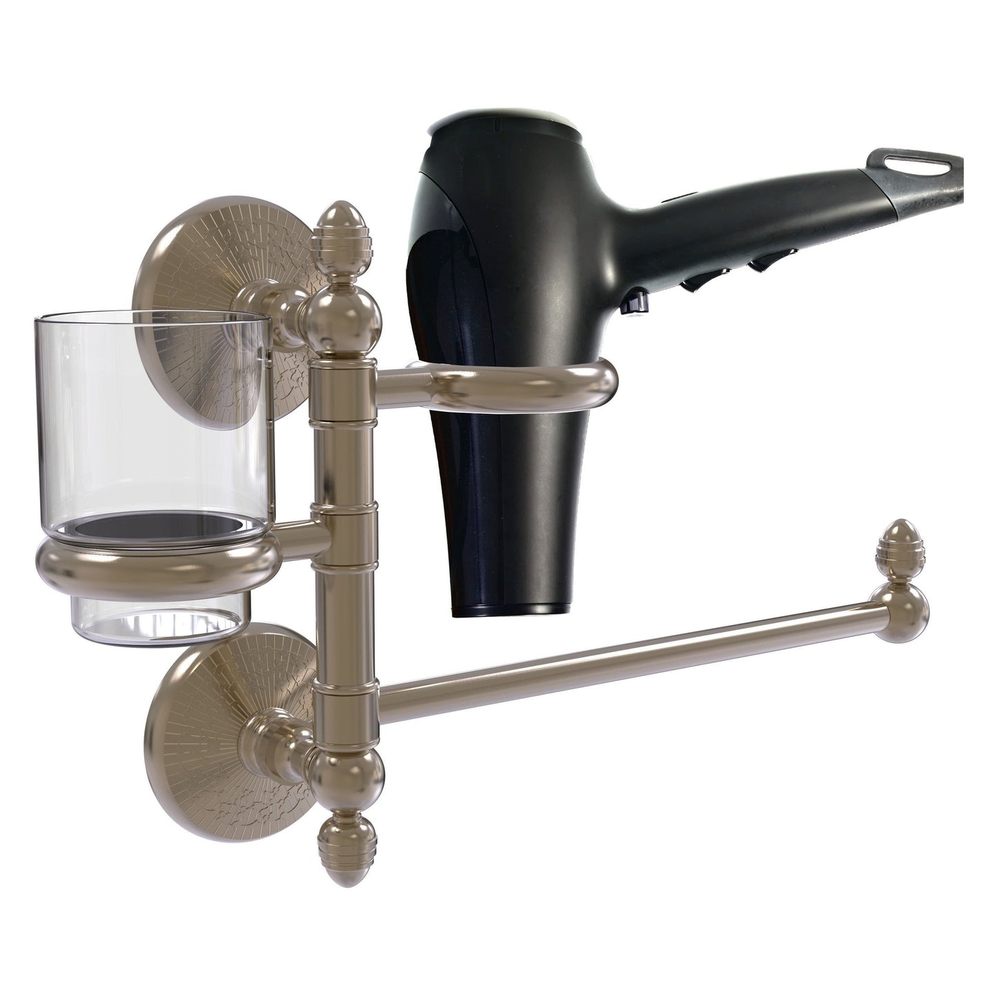 Allied Brass Monte Carlo MC-GTBD-1 15" x 7" Antique Pewter Solid Brass Hair Dryer Holder and Organizer