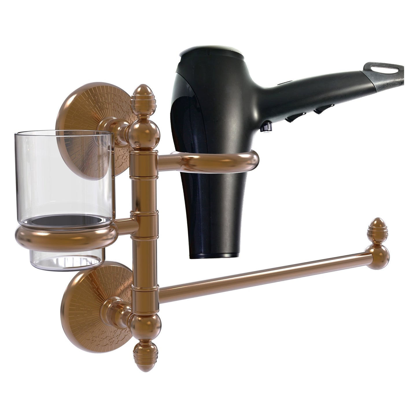 Allied Brass Monte Carlo MC-GTBD-1 15" x 7" Brushed Bronze Solid Brass Hair Dryer Holder and Organizer