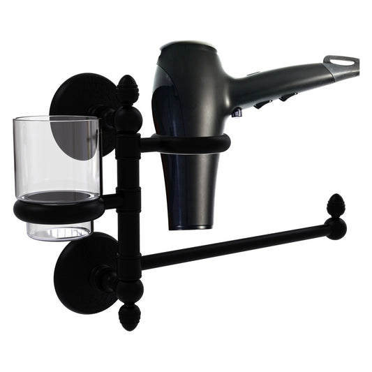 Allied Brass Monte Carlo MC-GTBD-1 15" x 7" Matte Black Solid Brass Hair Dryer Holder and Organizer