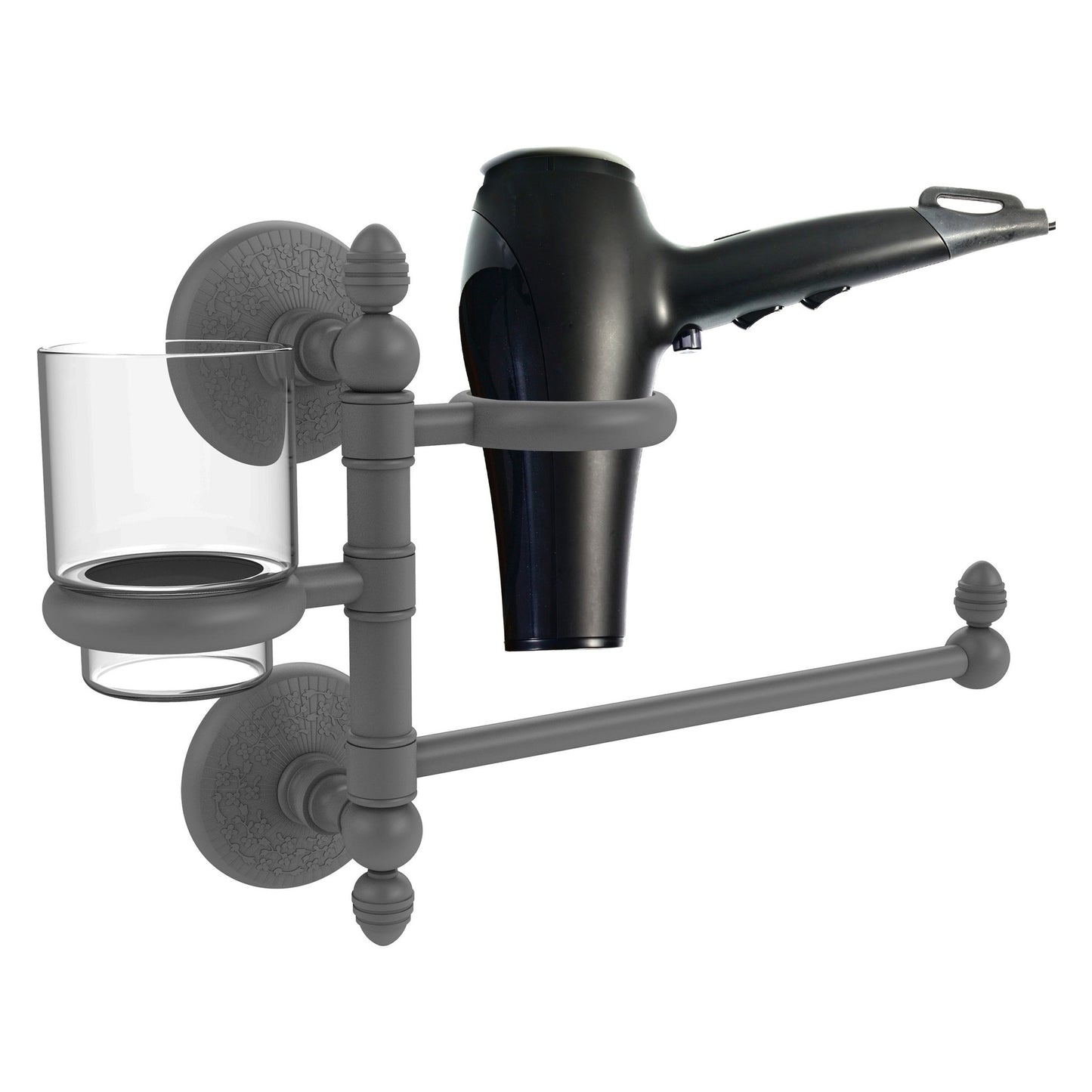 Allied Brass Monte Carlo MC-GTBD-1 15" x 7" Matte Gray Solid Brass Hair Dryer Holder and Organizer