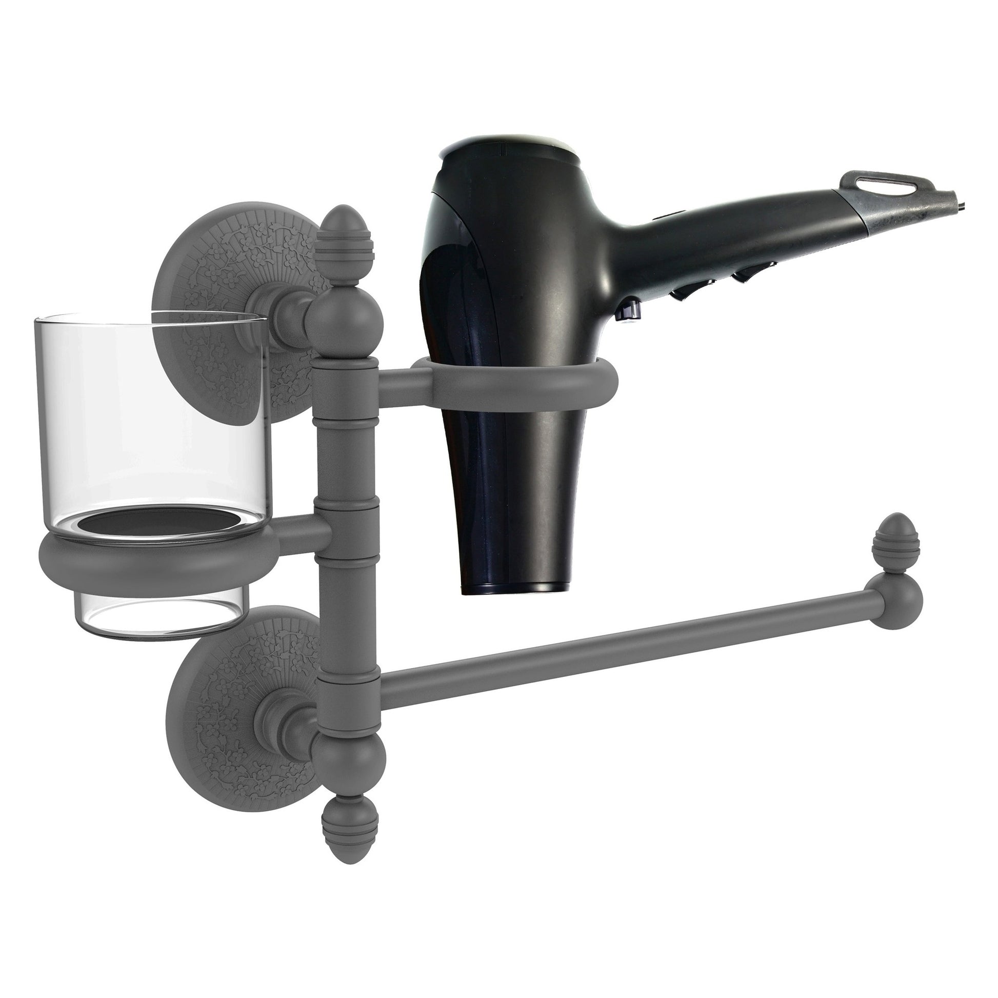 Allied Brass Monte Carlo MC-GTBD-1 15" x 7" Matte Gray Solid Brass Hair Dryer Holder and Organizer