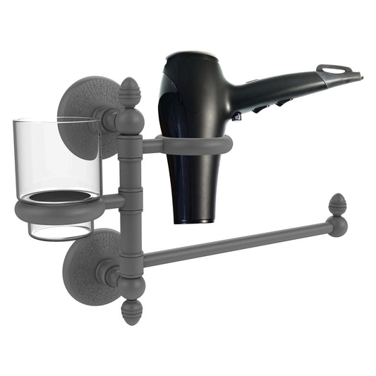 Allied Brass Monte Carlo MC-GTBD-1 15" x 7" Matte Gray Solid Brass Hair Dryer Holder and Organizer