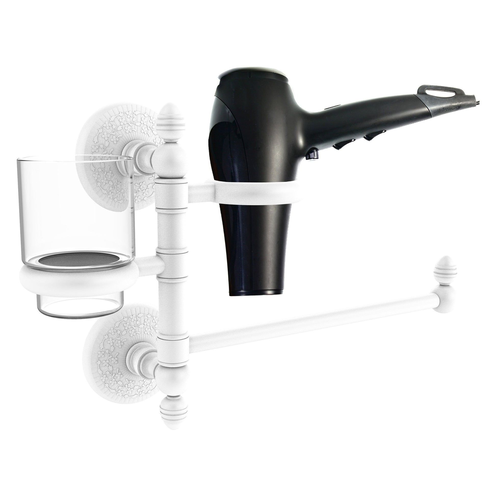 Allied Brass Monte Carlo MC-GTBD-1 15" x 7" Matte White Solid Brass Hair Dryer Holder and Organizer