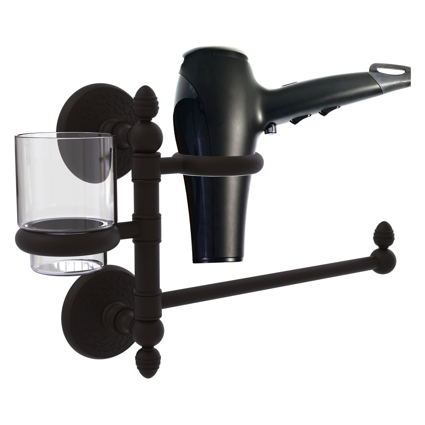 Allied Brass Monte Carlo MC-GTBD-1 15" x 7" Oil Rubbed Bronze Solid Brass Hair Dryer Holder and Organizer
