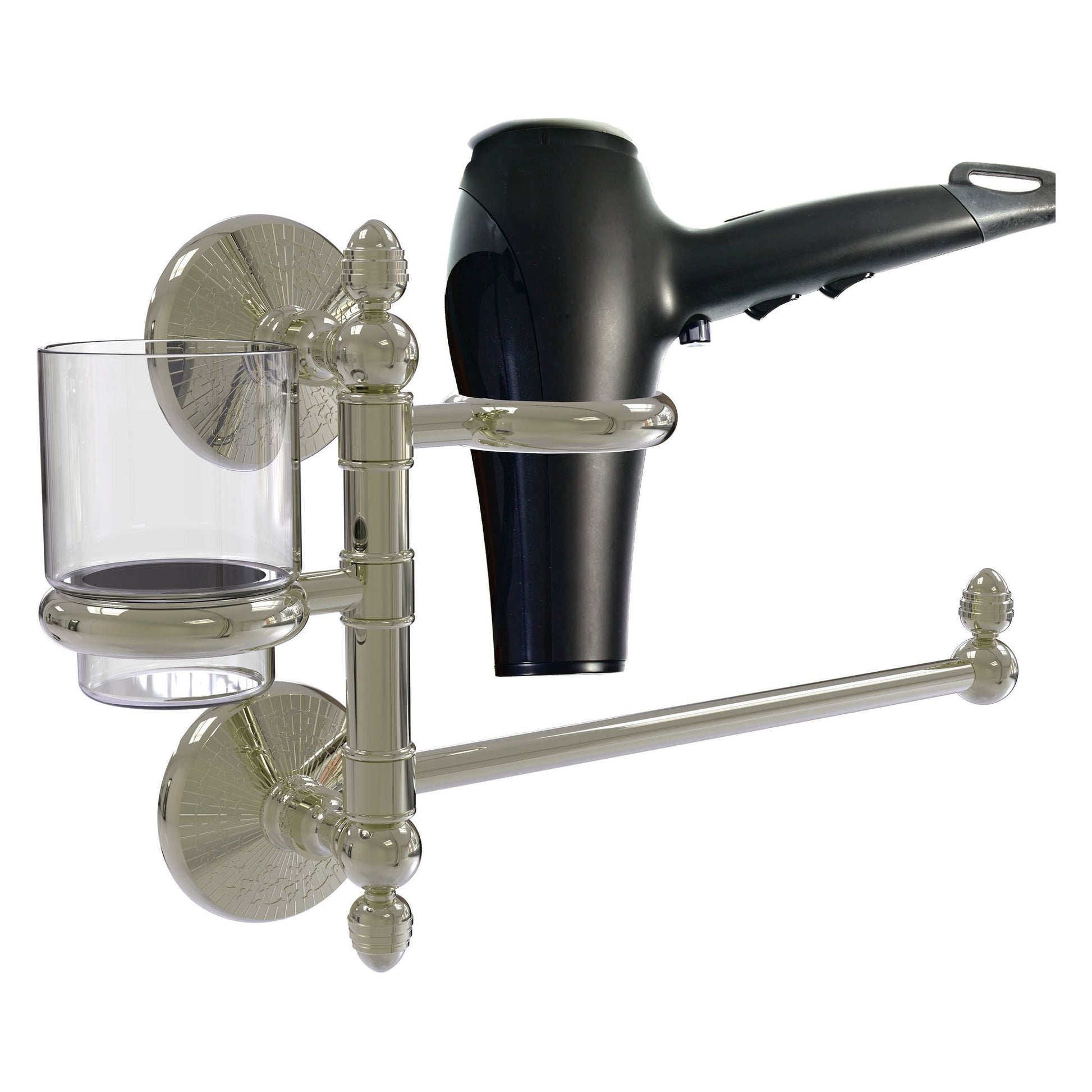 Allied Brass Monte Carlo MC-GTBD-1 15" x 7" Polished Nickel Solid Brass Hair Dryer Holder and Organizer