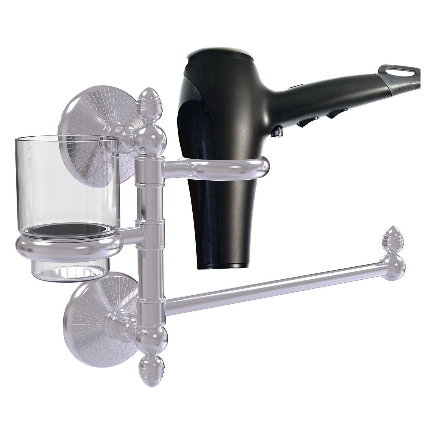 Allied Brass Monte Carlo MC-GTBD-1 15" x 7" Satin Chrome Solid Brass Hair Dryer Holder and Organizer