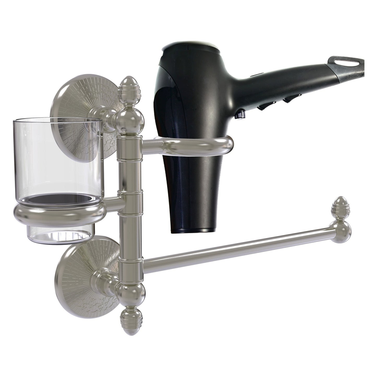 Allied Brass Monte Carlo MC-GTBD-1 15" x 7" Satin Nickel Solid Brass Hair Dryer Holder and Organizer
