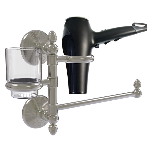 Allied Brass Monte Carlo MC-GTBD-1 15" x 7" Satin Nickel Solid Brass Hair Dryer Holder and Organizer