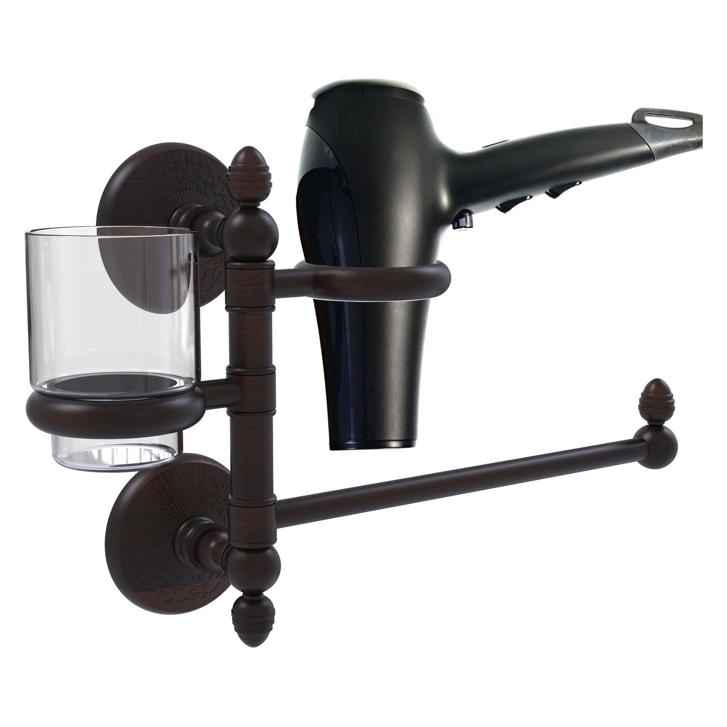 Allied Brass Monte Carlo MC-GTBD-1 15" x 7" Venetian Bronze Solid Brass Hair Dryer Holder and Organizer
