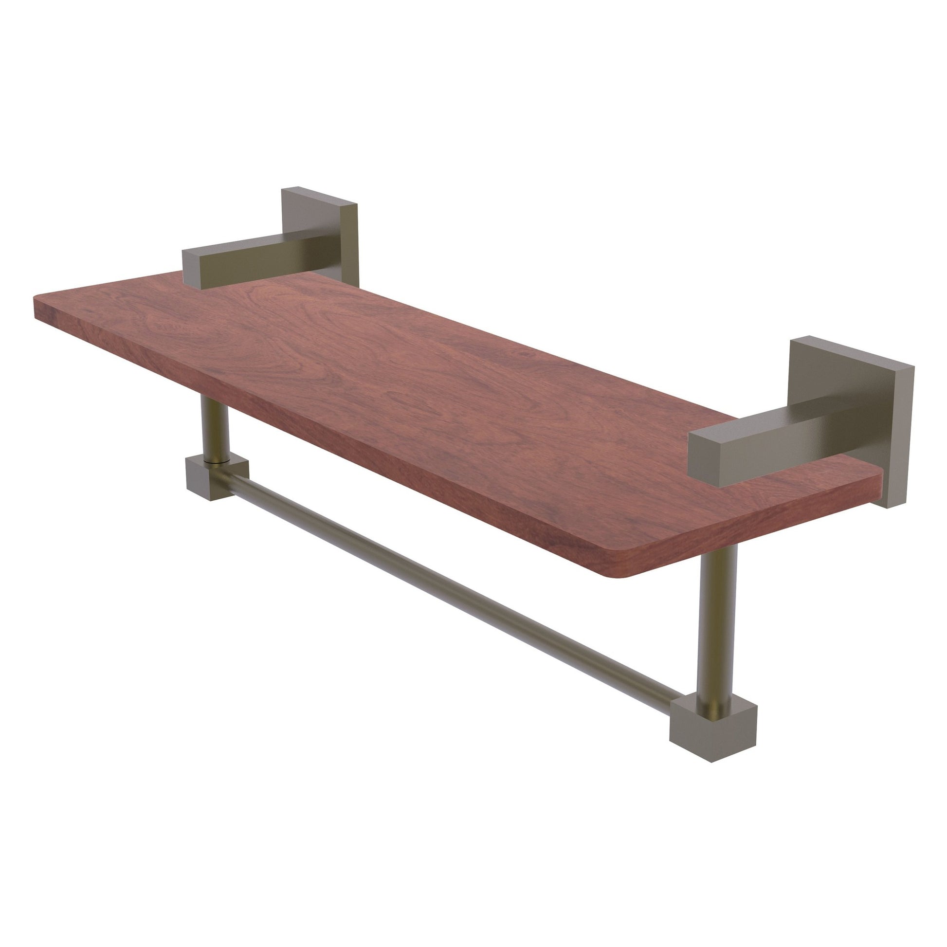 Allied Brass Montero 16" x 5" Antique Brass Solid Brass Solid IPE Ironwood Shelf With Integrated Towel Bar