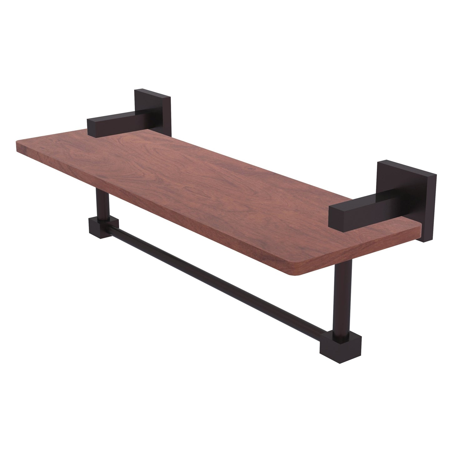 Allied Brass Montero 16" x 5" Antique Bronze Solid Brass Solid IPE Ironwood Shelf With Integrated Towel Bar