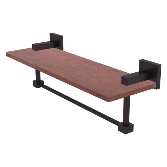 Allied Brass Montero 16" x 5" Antique Bronze Solid Brass Solid IPE Ironwood Shelf With Integrated Towel Bar